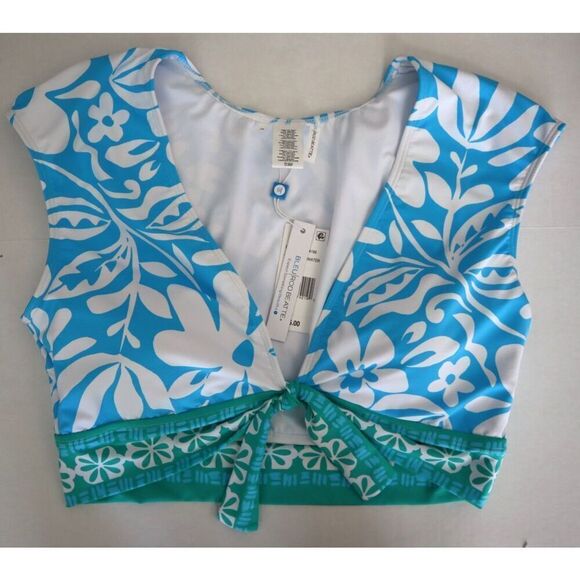 Bleu Rod Beatie Sz 14 Sun Day Fun Day Tie Front Cap Sleeve Crop Tankini Top - Picture 6 of 9